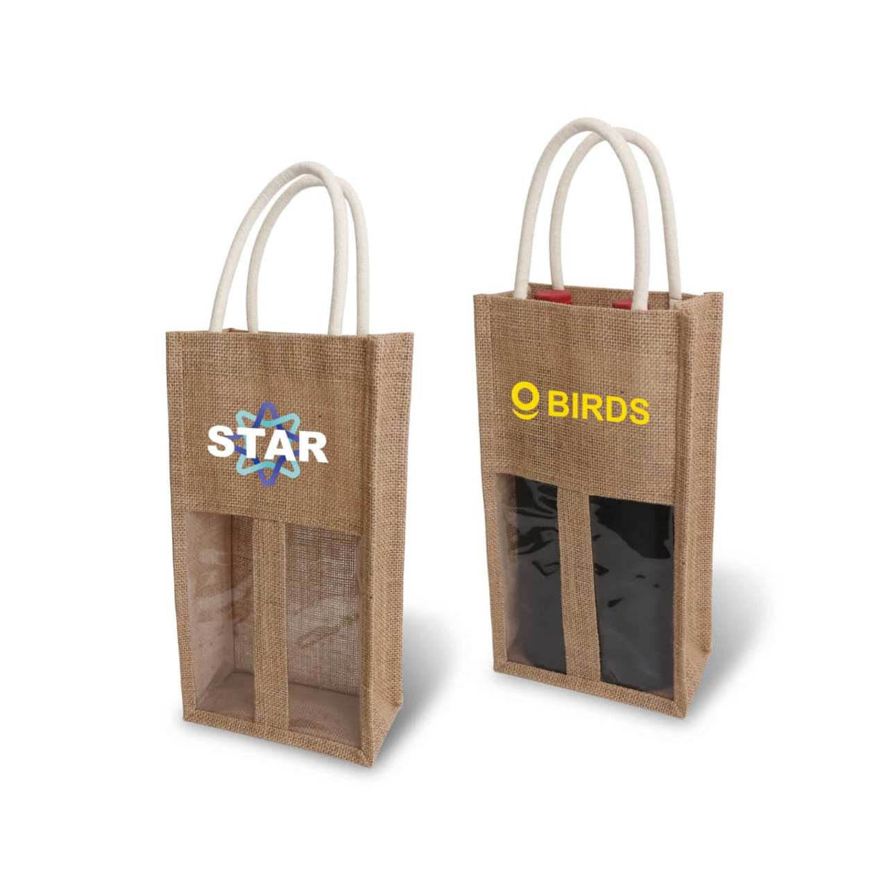 Jute Double Wine Carrier with Window/Promotional bags